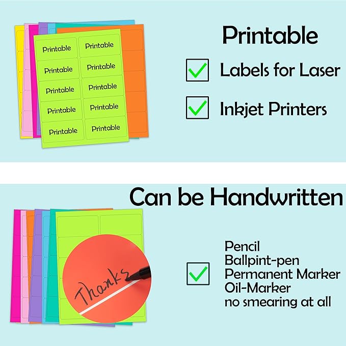 YSHIHE 2" x 4" Colored Labels Stickers, Green Bright, 24 Sheets, 240 Labels for Laser/Inkjet Printer, Printable Sticker Labels, Permanent Adhesive