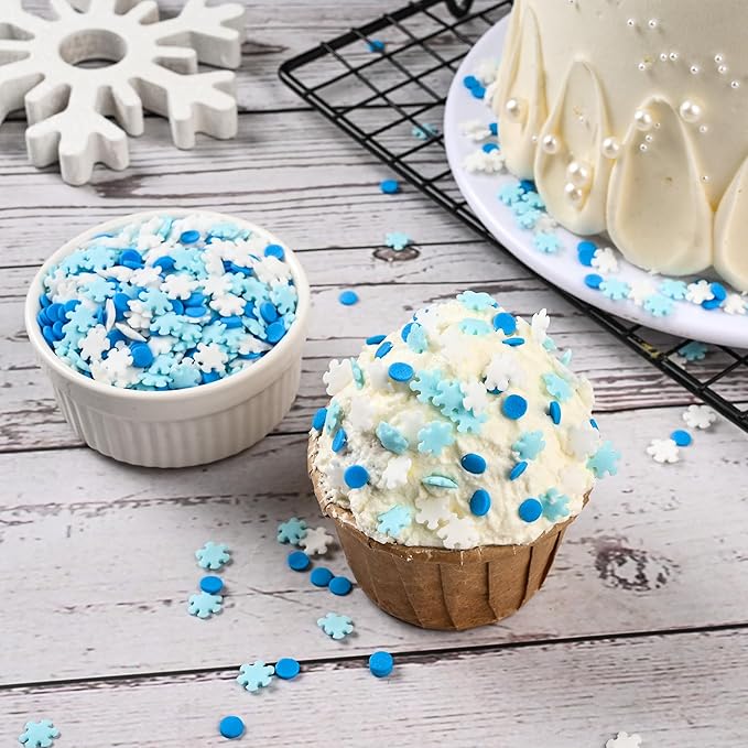 Winter Sprinkles for Cake Decorating, White & Blue Snowflake Sprinkles Perfect for Cupcake Toppers Wedding Party Valentines Halloween Christmas Supplies 3.52 Ounce