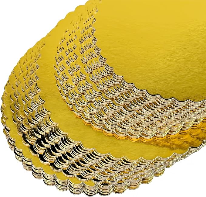 15-Pack 14 inch Sturdy Round Cake Boards, Gold Cardboard Cake Circles Plate Scalloped Base,Pack of 15