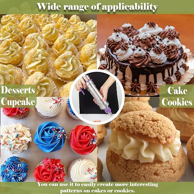 FANTEXY Dessert Decorating Syringe Kit With 6 Frosting Icing Tips for Cake Decorating, Stainless Steel Cupcake Decorating Kit For Cakes, Cookies,Icing Gun and Tips Set