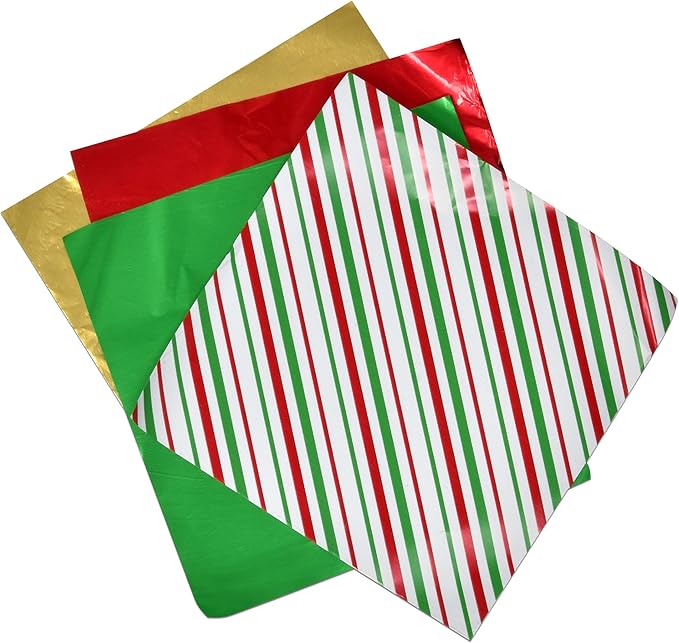 Gift Boutique Chocolate Candy Wrappers Aluminum Tin Foil Wrapping 600 Pieces Packaging Decoration 4 Xmas Printed Color Wrapper Papers for Holiday Baking Homemade Food Party Favor 4 x 4 Inches Square