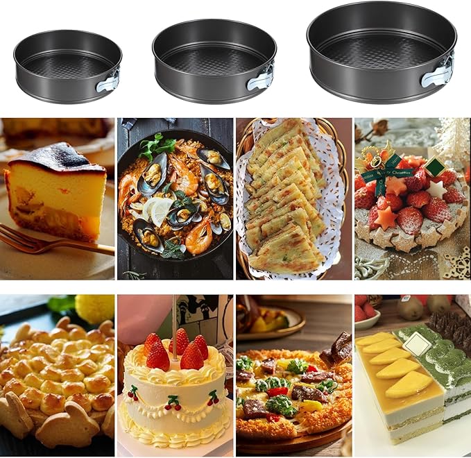 3 Pack Removable Springform Cake Pan, Round Nonstick Cheesecake Pan, Cake Pans Molds with Leakproof Bottom Removable for Baking Cheesecakes, Pie, Pizza and Quiches (7.8", 8.5", 9.5")