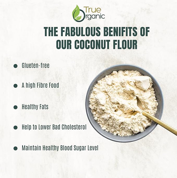 True Organic Ceylon Coconut Flour, 4 Pound / 64 Oz Bulk Bag, Certified Organic, USDA & Kosher Certified, Non-GMO, Organic Ceylon Coconut Flour for Baking Keto, Pure Ceylon Premium Quality