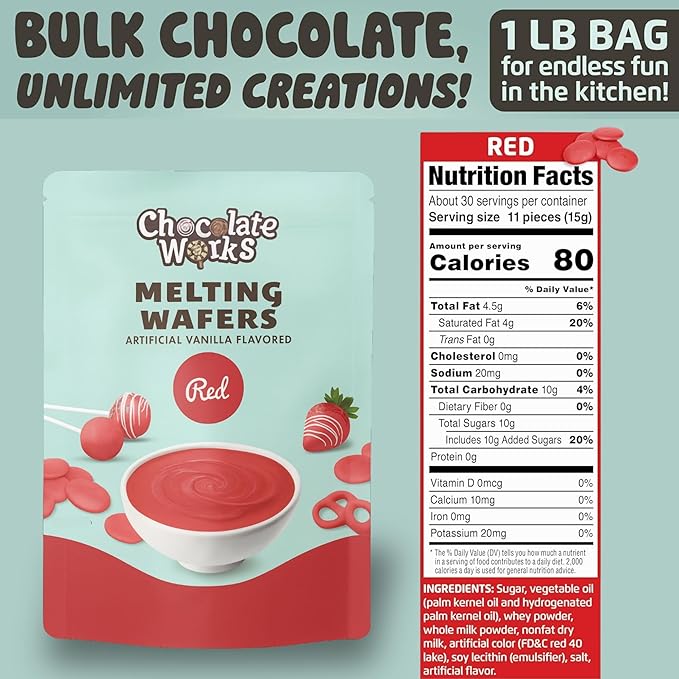 Chocolate Works Red Melting Chocolate Wafers, 1lb (Pack of 1)