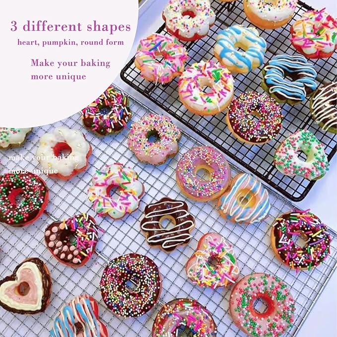 3pcs Silicone Donut Molds for Baking Round/Heart/Pumpkin Shaped Donut Pans 6 Cavity Nonstick Mini doughnut Pan BPA Free Heat Resistant Donut Baking Pan Bagels