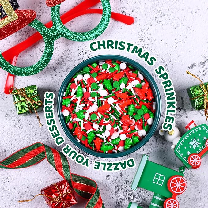 Christmas Sprinkles for Cake Decorating, 3.52oz Edible Red Green Sprinkles for Cupcake Toppers Baking Cookie Ice Cream Dount Chocolate Christmas Party