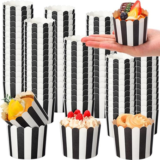 300 Pcs Cupcake Liners Baking Paper Cup Muffin Liners Stripes Cupcake Wrappers 2.3 Inch Muffin Baking Cups for Carnival Halloween Birthday Party Supplies(Black and White)