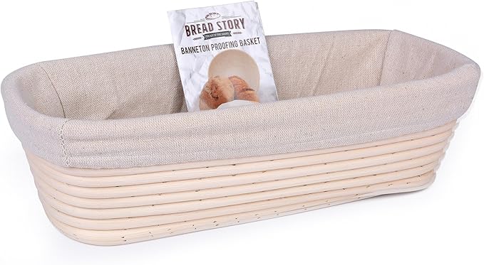 Bread Story Oval Banneton Bread Proofing Basket – 12x5.5" Oval Sourdough Proofing Basket with Cloth Liner – Handmade Natural Cane Brotform Bowl for Rising, Baking & Artisan Loaves