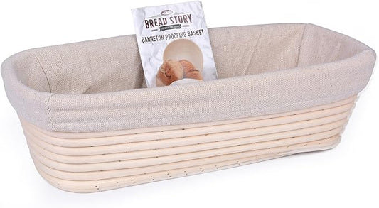 Bread Story Oval Banneton Bread Proofing Basket – 12x5.5" Oval Sourdough Proofing Basket with Cloth Liner – Handmade Natural Cane Brotform Bowl for Rising, Baking & Artisan Loaves