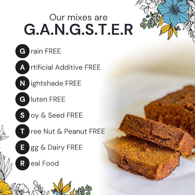 eat G.A.N.G.S.T.E.R. Pumpkin Bread Mix, Allergy-Friendly Baking Mix, Grain-Free, No Dairy, Nuts, Gluten, Dairy, For Paleo & AIP Diets, Seasonal Loaf, Doughnuts, Breakfast, Healthy Snack, Dessert