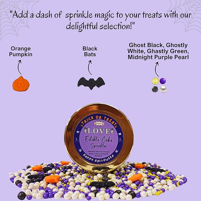 Confect Mix White, Midnight Purple & Ghostly Black Pearls Sprinkles | Bat & Pumpkin Sprinkles | Halloween Sprinkles | Ghost Sprinkles | Haunted Harvest Sprinkles - 2 Oz