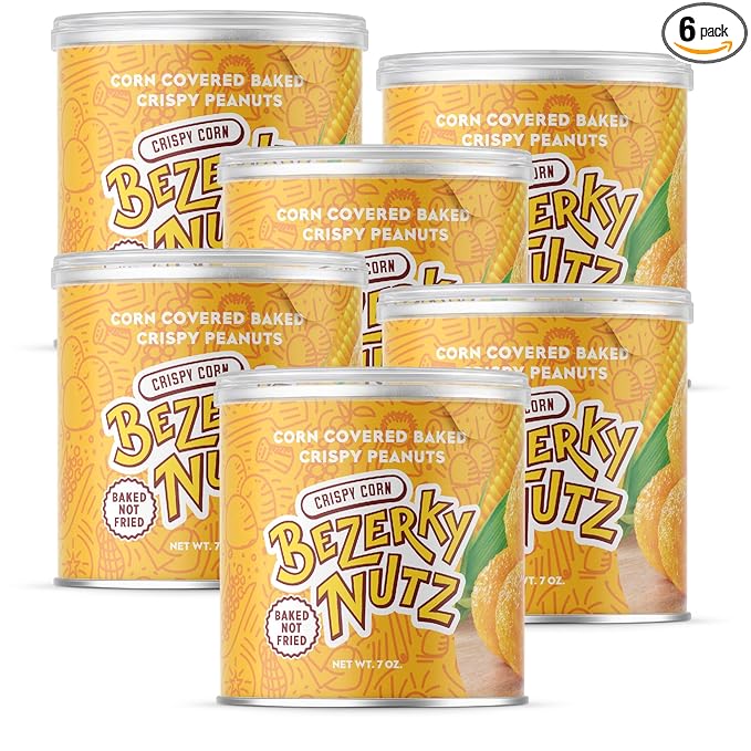 Bezerky Corn Coated Peanuts | Baked Crispy Nuts | Crunchy Corn Snack | Flavorful Lebanese Kri Kri Nuts | Ready to Eat Savory Snack | 7 oz (Pack of 6)