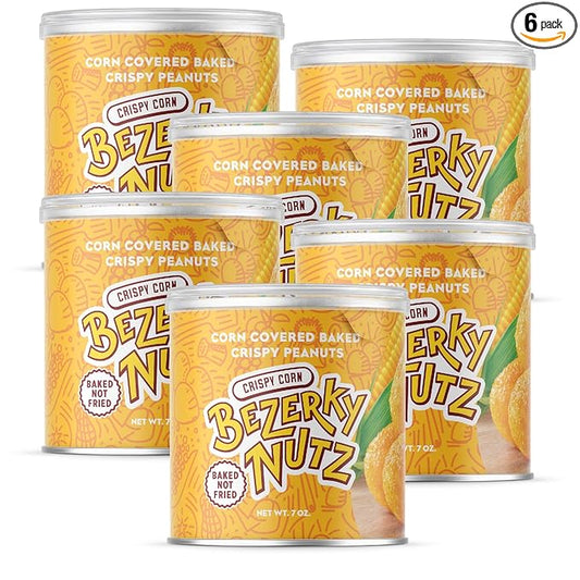 Bezerky Corn Coated Peanuts | Baked Crispy Nuts | Crunchy Corn Snack | Flavorful Lebanese Kri Kri Nuts | Ready to Eat Savory Snack | 7 oz (Pack of 6)