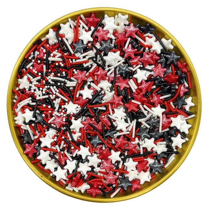 Halloween Mixed Red & Black & White Pearls Sprinkles Edible Stars Cake Decorating Stars Cake Decorations Cupcake Toppers Cookie Decorating Perfect for Cakes,Cupcakes,Desserts Toppings 3OZ