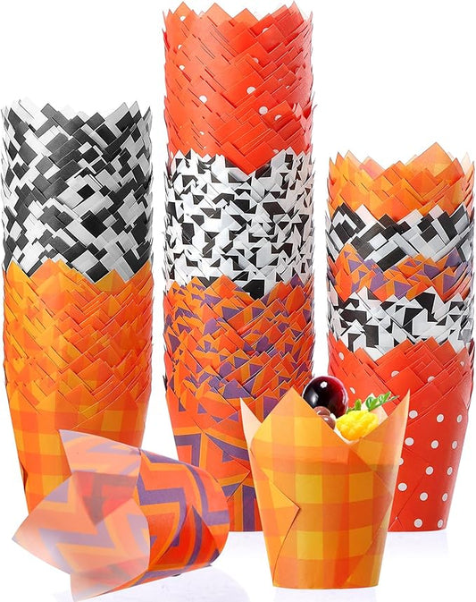 500 Counts Halloween Tulip Cupcake Liners Birthday Party Muffin Cupcake Baking Liners Grease Proof Cake Liner Holders for Fall Christmas Halloween Birthday Party
