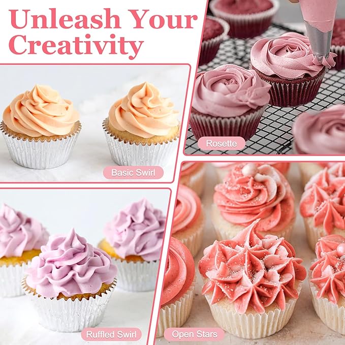 3 Pieces Large 1M Piping Tips, Piping Bags and Tips Set with 20 Disposable Piping Bags for Cake Decorating, Stainless Steel Open Star Piping Tips with Pastry Bags for Cupcakes Icing Frosting