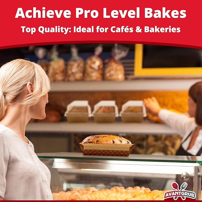 Avant Grub Baking Pan Chef Grade 1Lb Paper Loaf Pans 10 Pk. Elegant Disposable Bakeable Kraft Pan Supplies for Baking Bread, Small Meatloaf, Bundt Cake, Sweets, Kraft Paper - With Lids