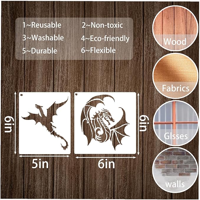 20 Pieces Dragon Stencils Template Reusable Mylar Craft Stencils for Painting on Wood Canvas Walls Decorations DIY Projects (20 Dragon)