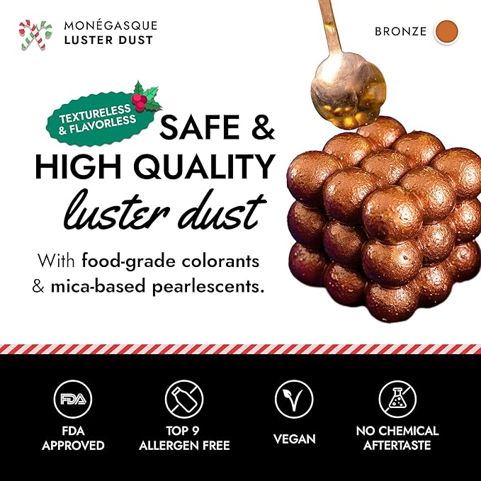 MONÉGASQUE Bronze Edible Glitter for Drinks 7g – Copper Edible Glitter for Cakes & Cocktails – Luster Dust for Drinks & Cocktail – Drink Shimmering Bronze – Christmas Cake Decorations Sprinkles