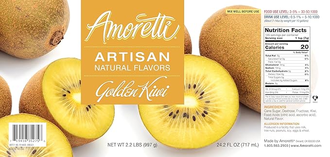 Amoretti - Natural Golden Kiwi Artisan Flavor Paste, 2.2 lbs, Perfect For Ice Cream, Beverages, Cakes, and more, Preservative Free, Vegan, Gluten Free, No Artificial Sweeteners, Highly Concentrated