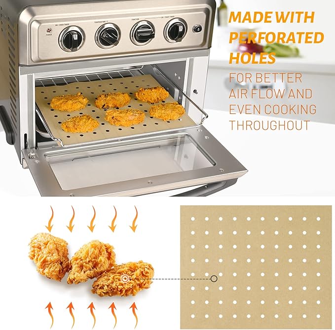 WMKGG 100 PCS Air Fryer Oven Liners, 12 x 11 inch Perforated Rectangular Parchment Paper Disposable Liners for Ninja Foodi, XL Air Fryer, Cuisinart, Breville Toaster Oven
