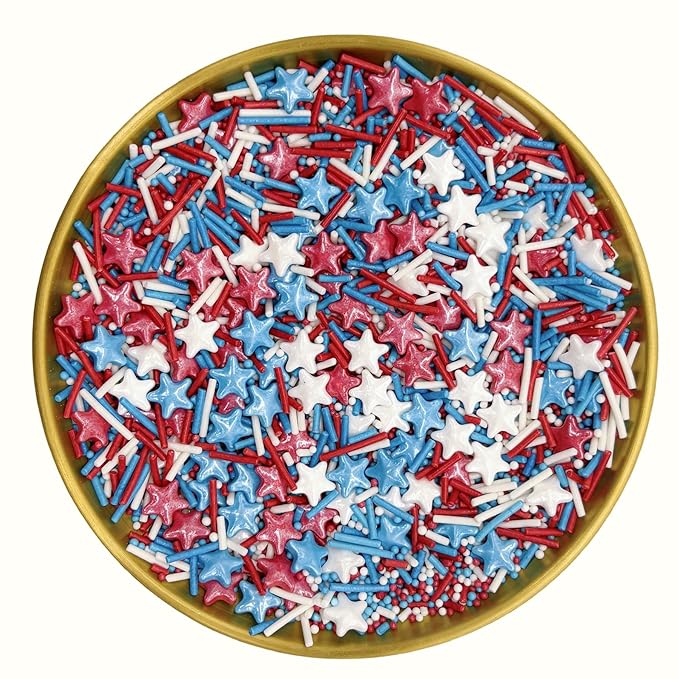 Dynastang Patriotic Stars & Pearls & Jimmy Sprinkles Edible Stars Cake Decorating Stars Cake Decorations Cupcake Toppers Cookie Decorating Perfect for Cakes, Cupcakes, Desserts Toppings 3OZ