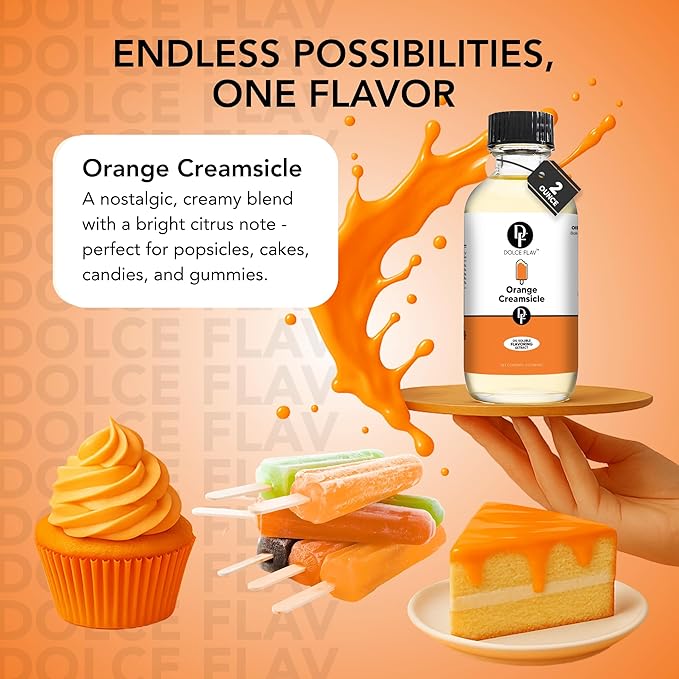 Dolce Flav Orange Creamsicle Extract - 8 Ounce Oil-Soluble Kosher, Sugar-Free, Concentrated Orange Creamsicle Flavor for Candy, Chocolates & Desserts