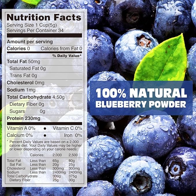 Freeze Dried Blueberry Powder - Kiigfood 6 oz/170g Natural Blueberry Powder Fruit Powder, Organic Blueberry Extract for Smoothie, Drinks, Christmas Baking, Cakes Decoration - Vegan, Non-GMO, Gluten-Free