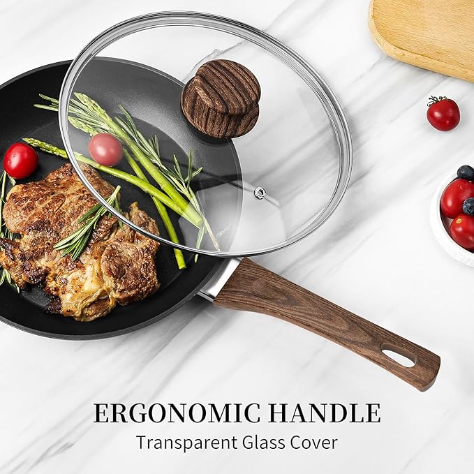 Frying Pan Set - 3 Pcs Nonstick Skillets With Lids, PFOA Free, Induction Compatible, Black