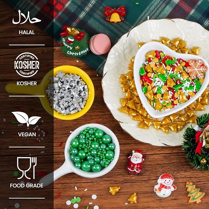 Christmas Sprinkles for Cake Decorating, Christmas Tree Bell Sprinkles Mix, 150g/5.29oz, Perfect for Cake Decoration, Cupcake Decorations, Baking, foodgrade