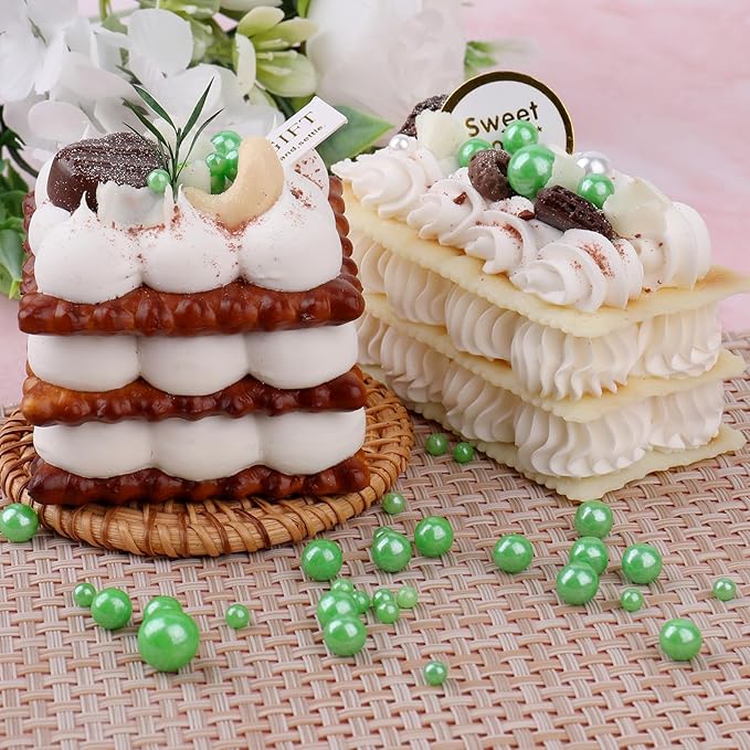Green Pearl Sprinkle for Cake Decorating, 4 Sizes Sugar 130g/4.6oz, Cupcake, Ice Cream, Donuts, Macaron Toppings Supplies (2mm, 4mm, 7mm, 1cm)