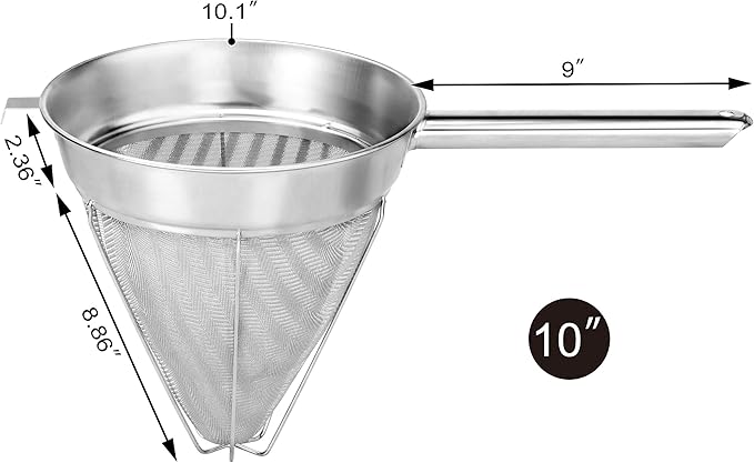 New Star Foodservice 38057 Stainless Steel Reinforced Bouillon Strainer, 10-Inch