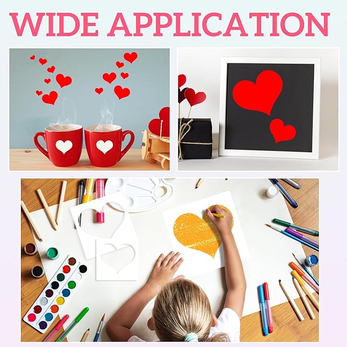 Heart Stencils for Painting 8 PCS Plastic Heart Reuseable Stencils for Painting Spraying Drawing on Wall Wood Flag Paper