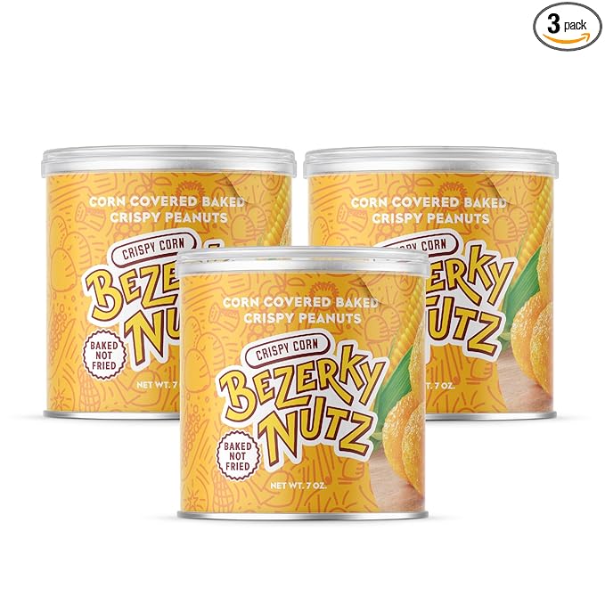 Bezerky Corn Coated Peanuts | Baked Crispy Nuts | Crunchy Corn Snack | Flavorful Lebanese Kri Kri Nuts | Ready to Eat Savory Snack | 7 oz (Pack of 3)