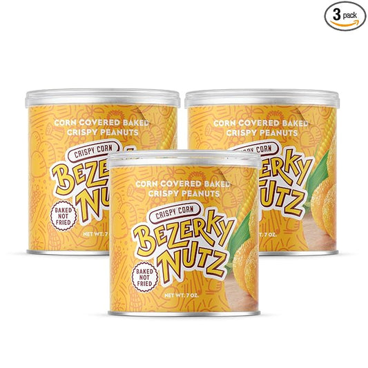 Bezerky Corn Coated Peanuts | Baked Crispy Nuts | Crunchy Corn Snack | Flavorful Lebanese Kri Kri Nuts | Ready to Eat Savory Snack | 7 oz (Pack of 3)
