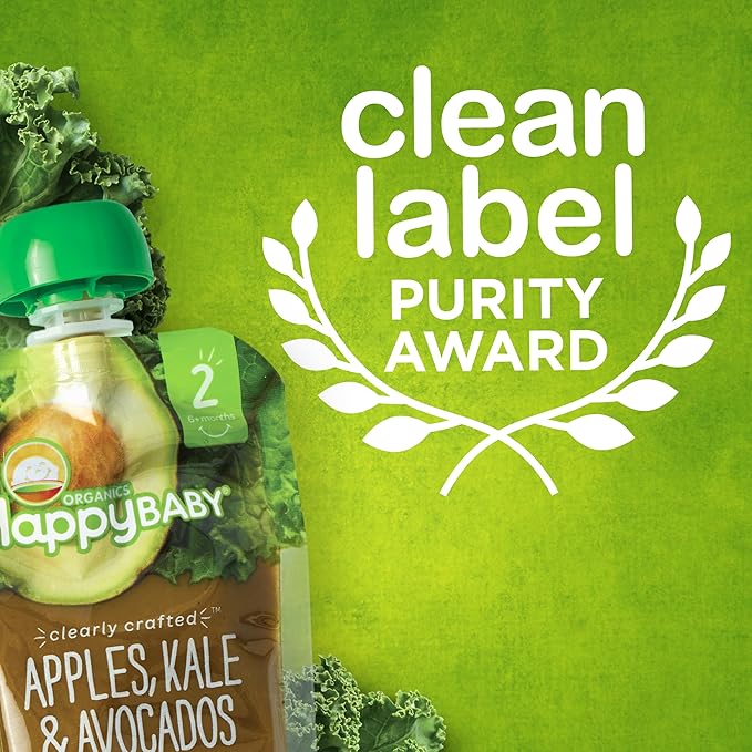 Happy Baby Organics Clearly Crafted Stage 2 Baby Food Carrots, Strawberries & Chickpeas, 4 Ounce Pouch (Pack of 16)