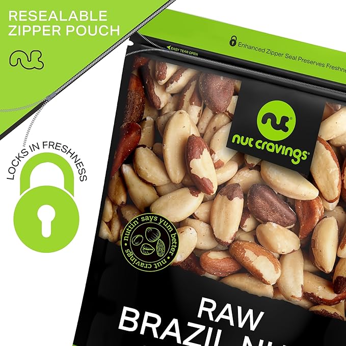 NUT CRAVINGS - Raw Brazil Nuts, Unsalted, No Shell, Whole, (32oz - 2 LB) Bulk Nuts Packed Fresh in Resealable Bag - Kosher Healthy Snack, Food Assortments