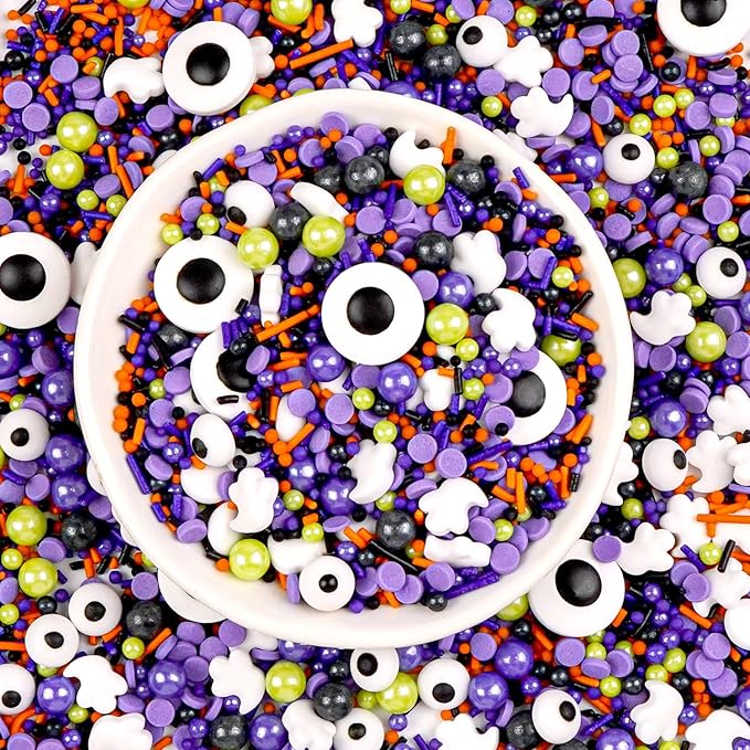 Halloween Mix Type Sprinkles for Cake Decorating, 150g/5.29oz, Edible Candy Eyeballs, Pearl Sugar Sprinkles Mix, Perfect for Cake Decoration, Cupcake Decorations Donuts Toppings