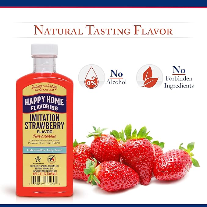 Happy Home Imitation Strawberry Flavoring, Non-Alcoholic, Certified Kosher, 7 oz.