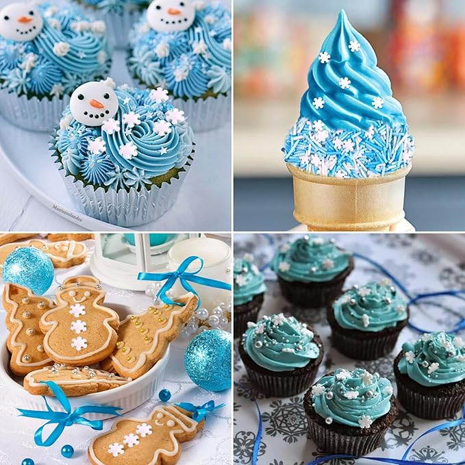 Christmas Sprinkles Edible 8 Oz White Snowflake Sprinkle Holiday Cake Cookie Sprinkles Blue White Jimmies Sprinkle Edible Winter Snow Cake Decorating for Christmas Winter Dessert Baking Decoration