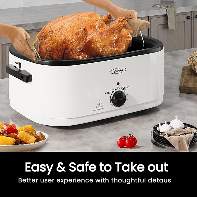 Sunvivi 24 Quart Electric Roaster with Removable Pan, 28 LB Electric Turkey Roaster Oven with Visible & Self-Basting Lid,Large Roaster with Removable Pot and Cool-Touch Handles