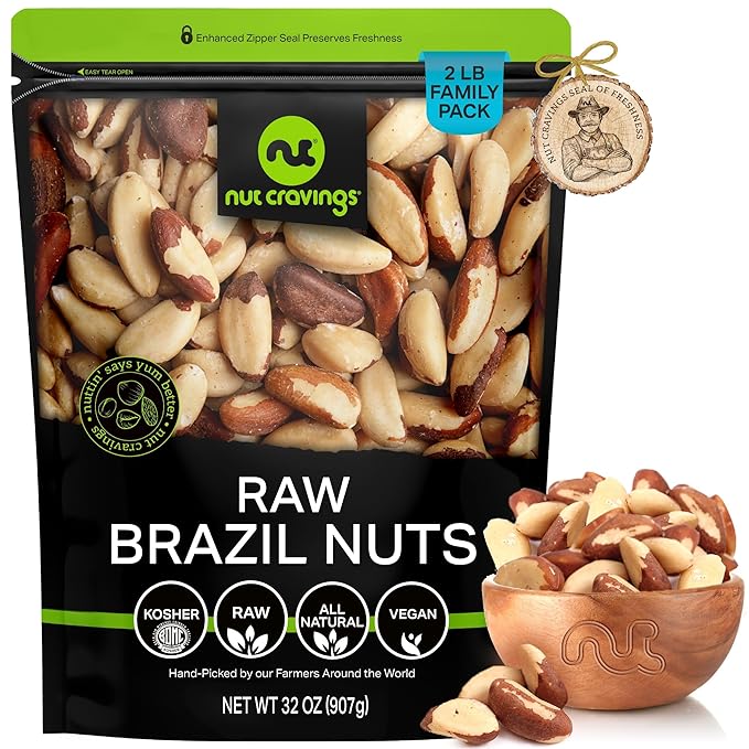 NUT CRAVINGS - Raw Brazil Nuts, Unsalted, No Shell, Whole, (32oz - 2 LB) Bulk Nuts Packed Fresh in Resealable Bag - Kosher Healthy Snack, Food Assortments