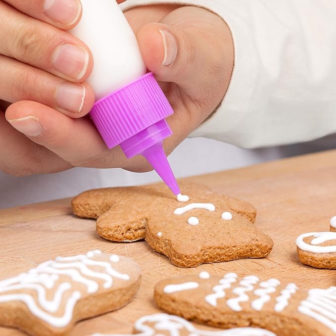 Free Hand Writer Bottles - 30 Easy Small Squeeze Bottles - 15 Each (1 and 2 Ounce) - Cookie Cutters, Cake and Baking Decoration, Food Coloring & Royal Icing Supplies for Writing (30 bottles)