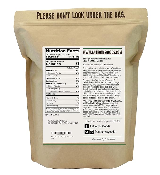 Anthony's Confectioner's Erythritol Powder, 2 lb, Non GMO, Sweetener, Zero Calorie, Keto & Paleo Friendly