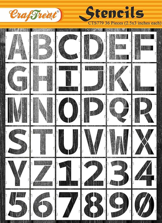 CrafTreat Reusable Stencil - Interlocking Alphabet Letters 36 pcs - 3x3 Inch for Painting on Wood, Wall, Tile, Canvas, Paper, Fabric, Floor and DIY