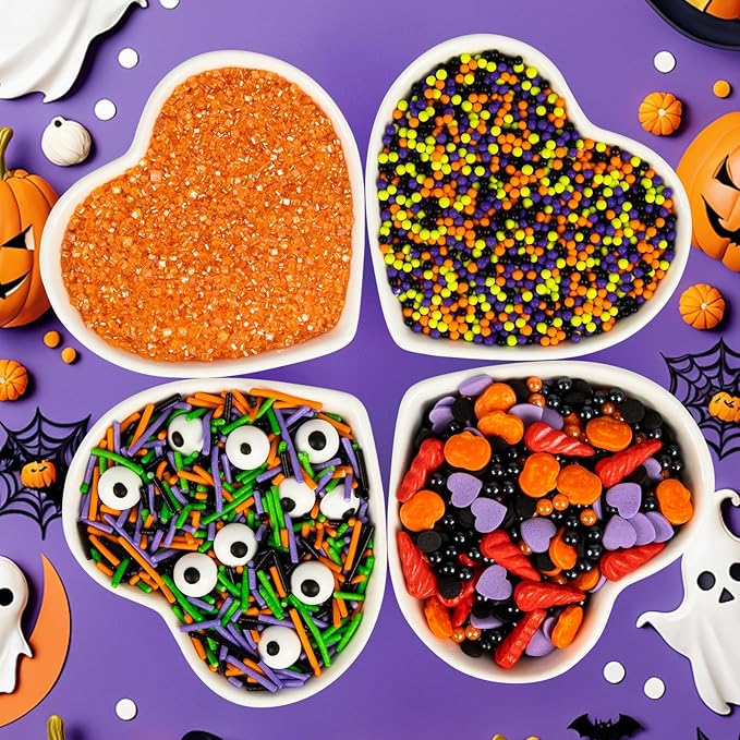 Halloween Sprinkles,Edible Candy Eyeballs,4 Pack,12 ounces,Nonpareils Sprinkle,Thanksgiving Sprinkle,Orange Pumpkin Black Green Pearls Jimmies Sanding Sugar Mix,Perfect for Cake Decorations,Baking,Cookies, Cupcake Topper