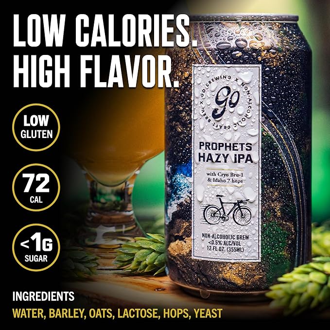 Go Brewing - Prophets Hazy IPA - Non-Alcoholic Craft Beer - Small Batch, Low-Calorie Brew - Smooth, Creamy, and Fruity Flavor Profile - Bold and Smooth Finish - Ideal for Any Occasion (12 Oz, 12 Cans)