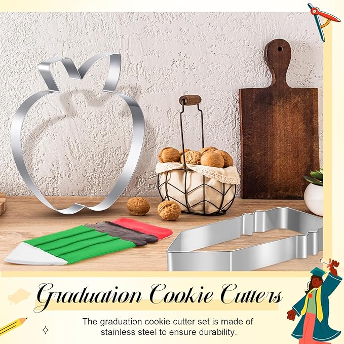 2 Pcs Large Back to School Cookie Cutters 8" Extra Large Apple and Pencil Stainless Steel Giant Cookie Cutter for Back to School Holiday Baking
