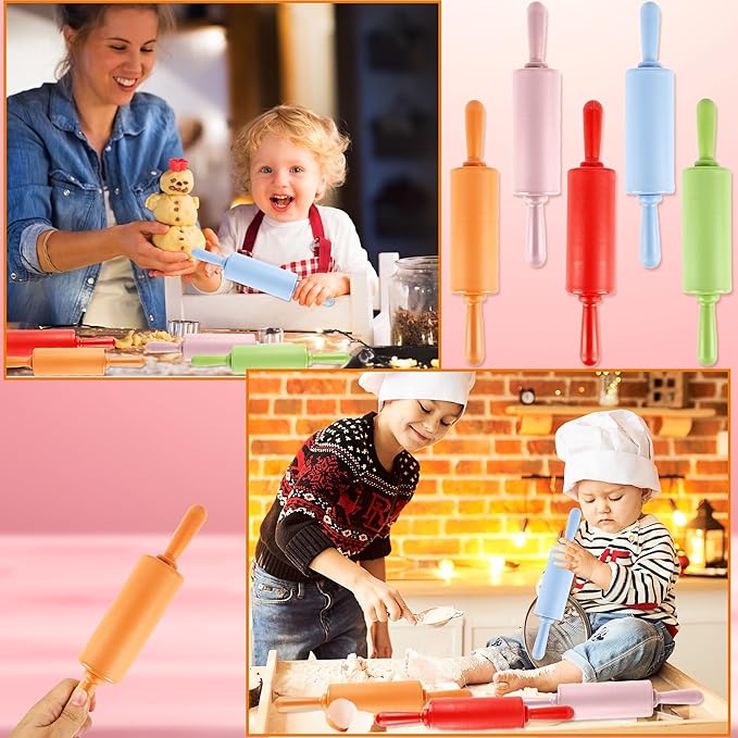 10 Pcs 9 Inch Mini Rolling Pins Small Plastic Handle Rolling Pin Non-Stick Rolling Pins for Kids Kitchen Baking Pastry Cake Cookie Chef Role Playing Game, 5 Colors