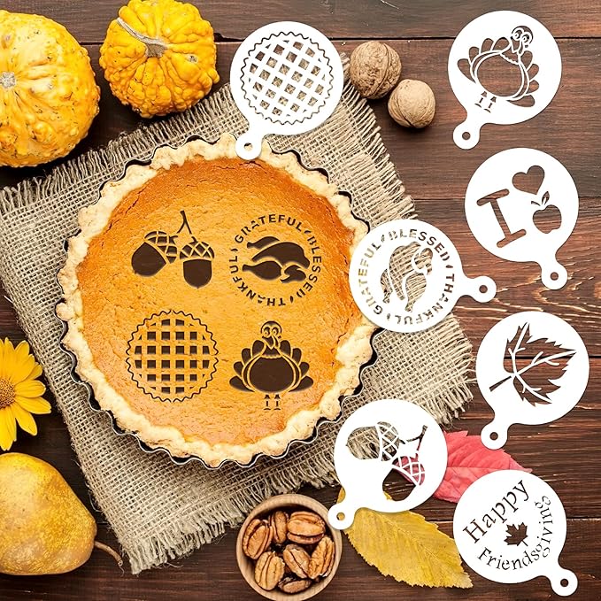 Konsait Thanksgiving Decoration Cookie Stencils, 20 Pack Happy Fall Farmhouse Harvest Give Thanks AutumnTemplate Stencils for Baking Royal Icing Cake Coffee DIY Painting Craft Party Favors Supplies